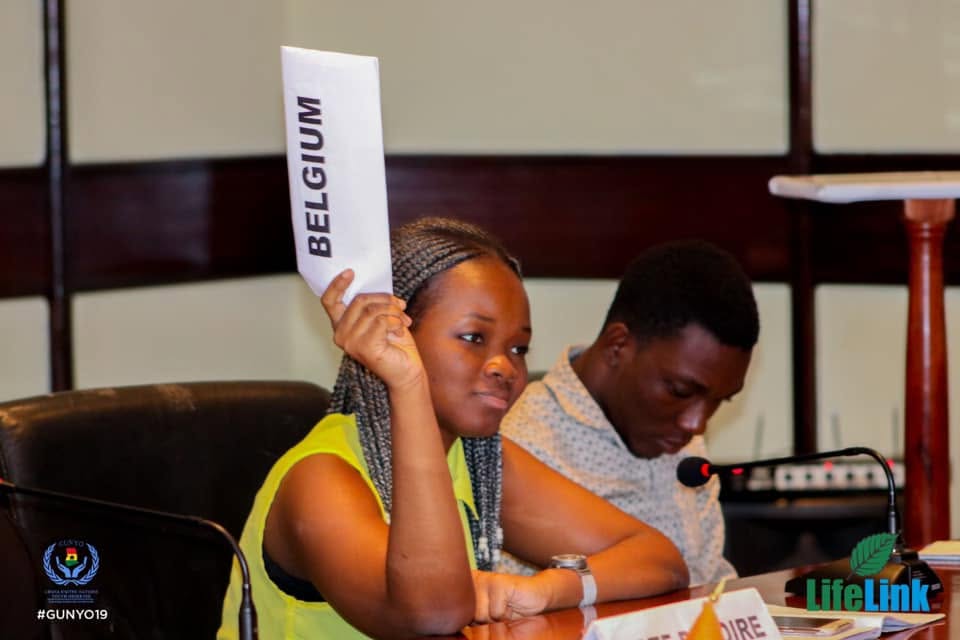 A delegate at the Belgium seat during the same sitting.