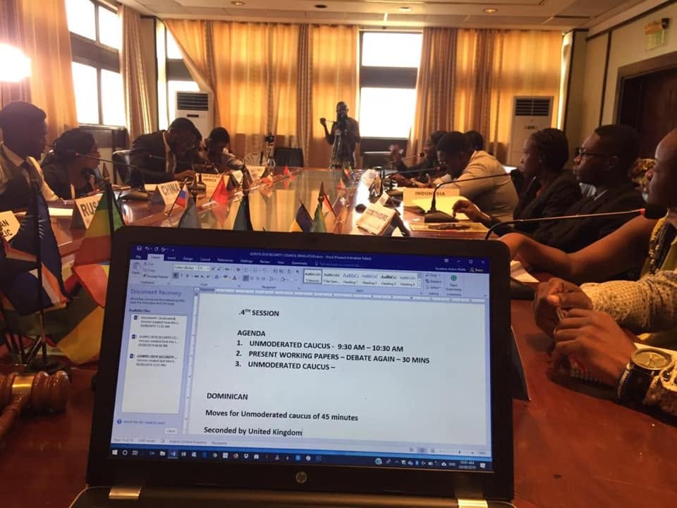 The chair’s agenda for the fourth session of the GUNYO Security Council simulation: a Dominican motion for a 45-minute unmoderated caucus, seconded by the United Kingdom.