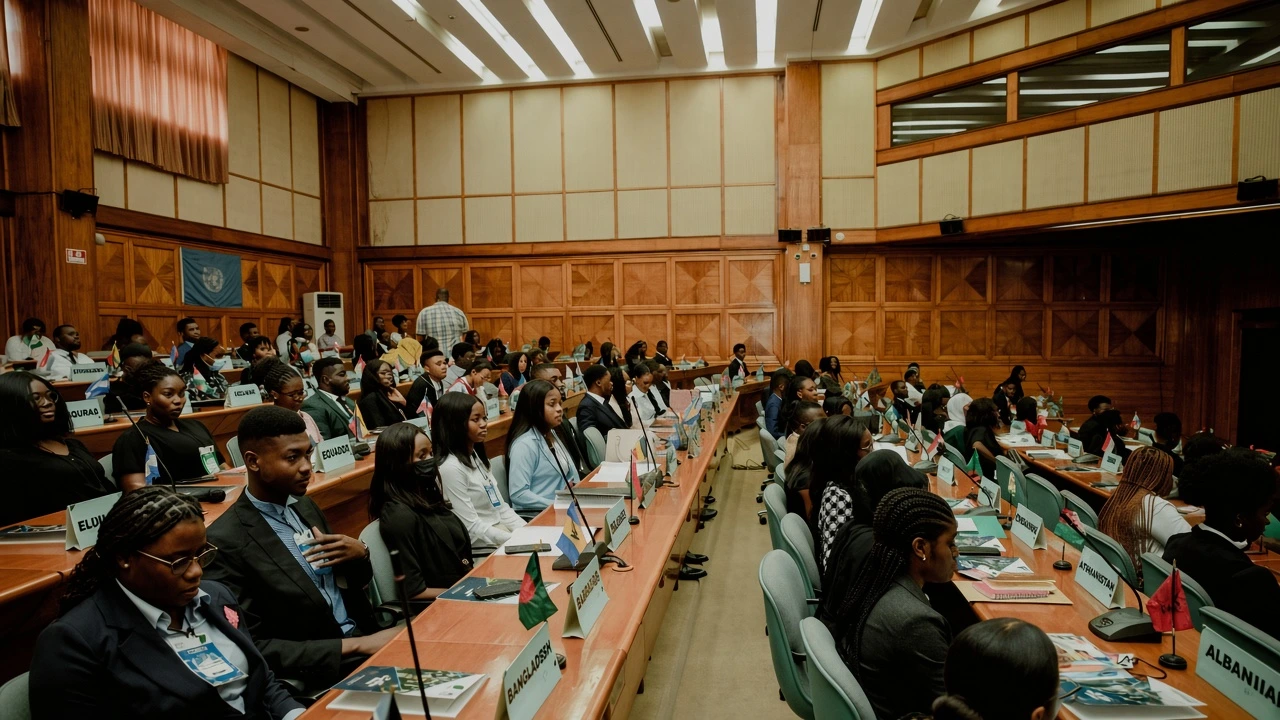 Youth delegates in session at a Model United Nations conference